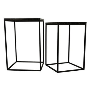 Side Table Set (2-Piece) – Brown Marble, Round, Natural Stone Look, Heavy Design – Volos | PTMD