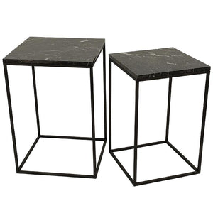 Side Table Set (2-Piece) – Brown Marble, Round, Natural Stone Look, Heavy Design – Volos | PTMD