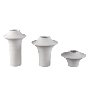 Vase – Stoneware Ceramic, Ring Design, White Color, Low Shape – Rinder | PTMD