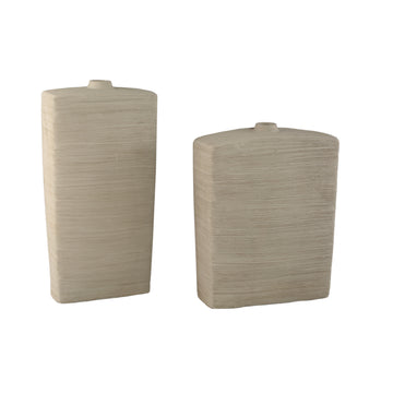 Vase – Rectangular Design, Ceramic Material, Beige Color, S – Janettee | PTMD