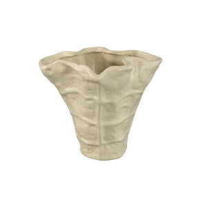Flower Pot – Cream-colored Surface, Matt Finish, Wavy Shape, Stoneware, L – Reff | PTMD