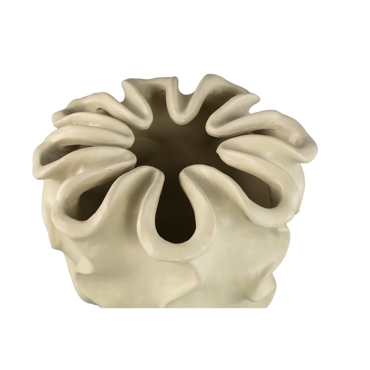 Flower pot – Cream-colored surface, Matte finish, Wavy pattern, Stoneware, L – Rudie | PTMD