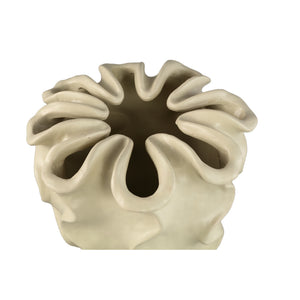 Flower pot – Cream-colored surface, Matte finish, Wavy pattern, Stoneware, L – Rudie | PTMD