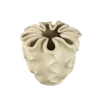 Flower pot – Cream-colored surface, Matte finish, Wavy pattern, Stoneware, L – Rudie | PTMD