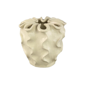 Flower pot – Cream-colored surface, Matte finish, Wavy pattern, Stoneware, L – Rudie | PTMD