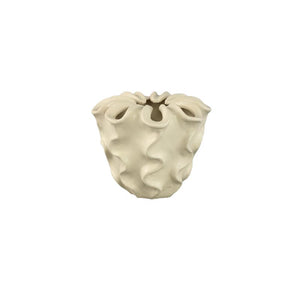 Plant pot – Cream-coloured surface, Matte surface, Wavy pattern, Stoneware, S – Rudie | PTMD