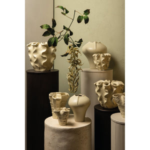 Plant pot – Cream-coloured surface, Matte surface, Wavy pattern, Stoneware, S – Rudie | PTMD