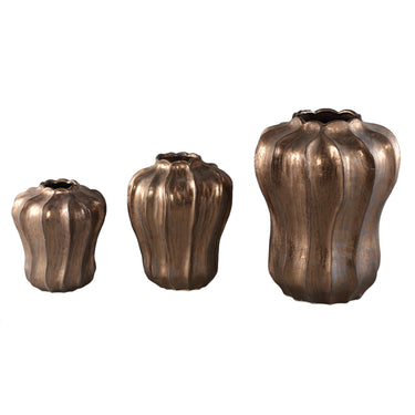Vase – Keramikmaterial, Rundes Wellen Design, Bronzefarbe, M – Hamish | PTMD