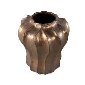 Vase – Keramikmaterial, Rundes Wellen Design, Bronzefarbe, L – Hamish | PTMD