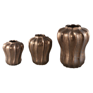 Vase – Keramikmaterial, Rundes Wellen Design, Bronzefarbe, L – Hamish | PTMD
