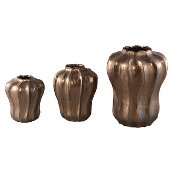 Vase – Ceramic material, Round Wave Design, Bronze color, L – Hamish | PTMD