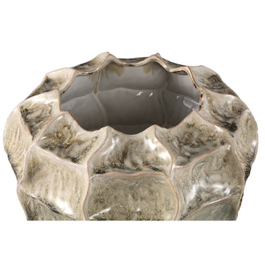 Pot – Cream-colored surface, Round shape, Wavy structure, Stoneware, XXL – Cedric | PTMD