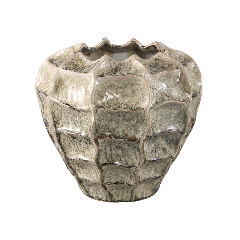 Pot – Cream-colored surface, Round shape, Wavy structure, Stoneware, XXL – Cedric | PTMD