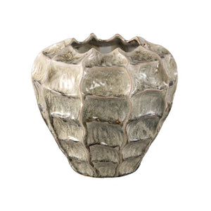 Pot – Cream-colored surface, Round shape, Wavy structure, Stoneware, XXL – Cedric | PTMD