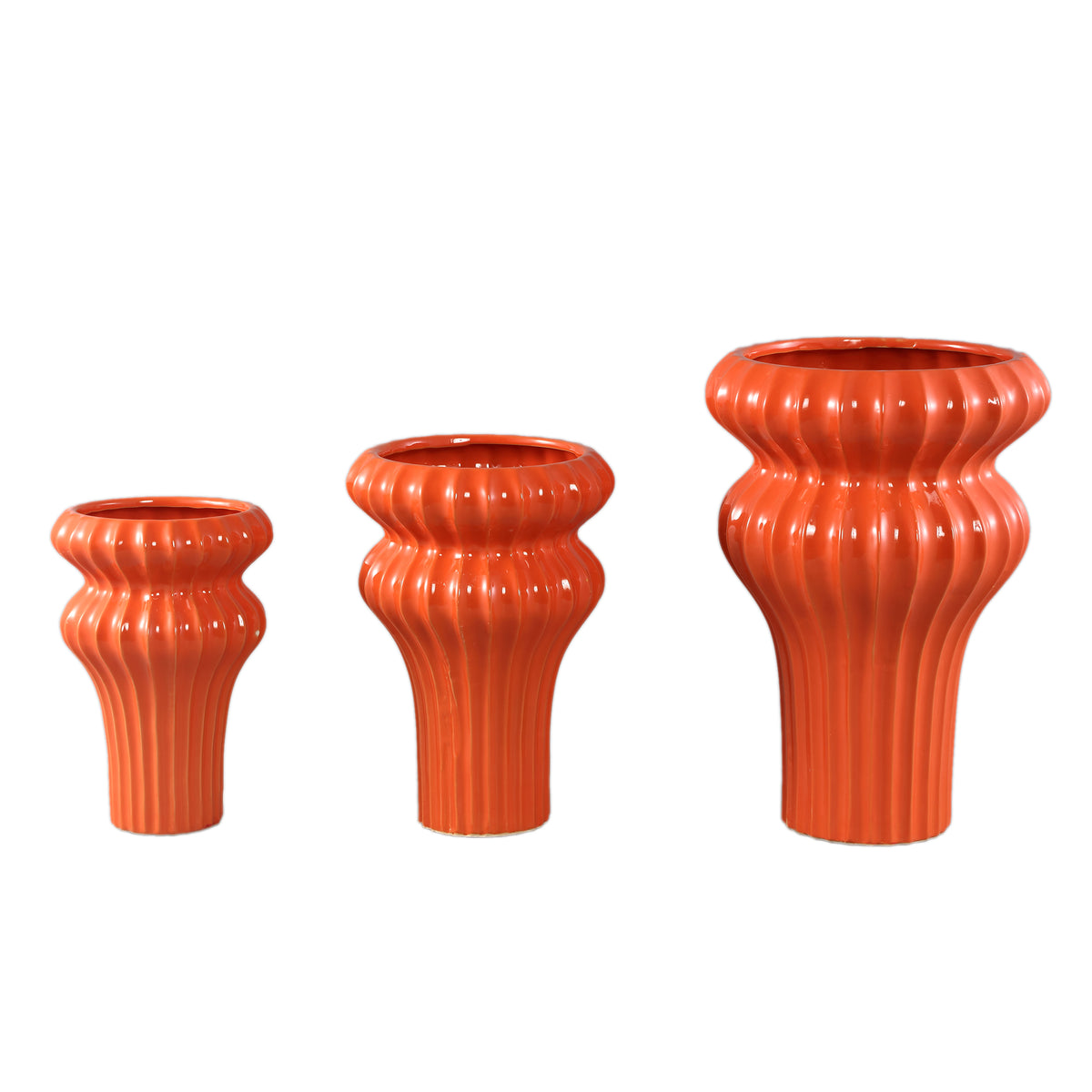 Flower pot – orange design, round shape, ribbed surface, S – Glenna | PTMD
