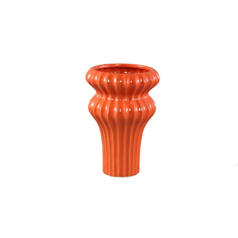 Flower pot – orange design, round shape, ribbed surface, S – Glenna | PTMD