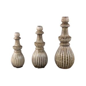 Vase – Cream-colored surface, Round shape, Ribbed structure, Stoneware, S – Myrtle | PTMD