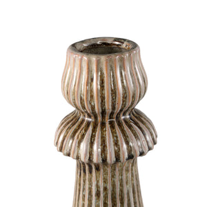 Vase - Cream-colored surface, Round shape, Ribbed structure, Stoneware, L - Myrtle | PTMD