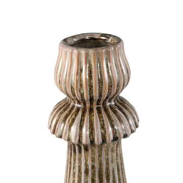 Vase - Cream-colored surface, Round shape, Ribbed structure, Stoneware, L - Myrtle | PTMD