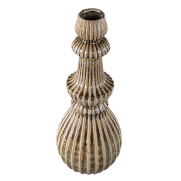 Vase - Cream-colored surface, Round shape, Ribbed structure, Stoneware, L - Myrtle | PTMD
