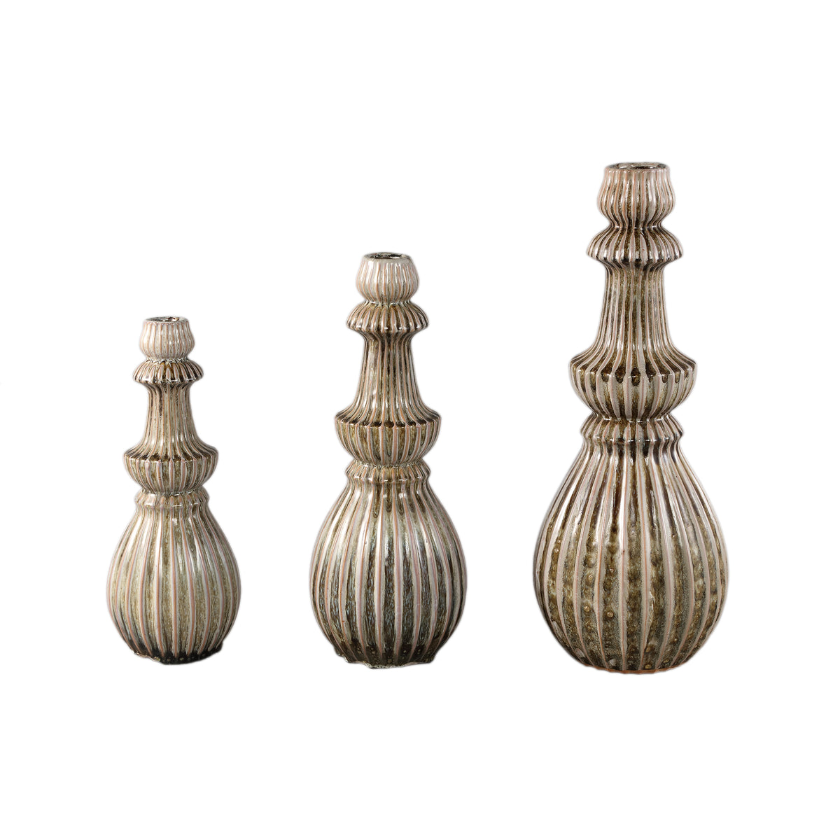 Vase - Cream-colored surface, Round shape, Ribbed structure, Stoneware, L - Myrtle | PTMD