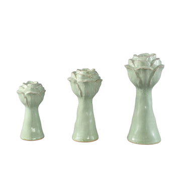 Vase - Ceramic Material, Flower Shape Design, Mint Green Color, M - Minerva | PTMD