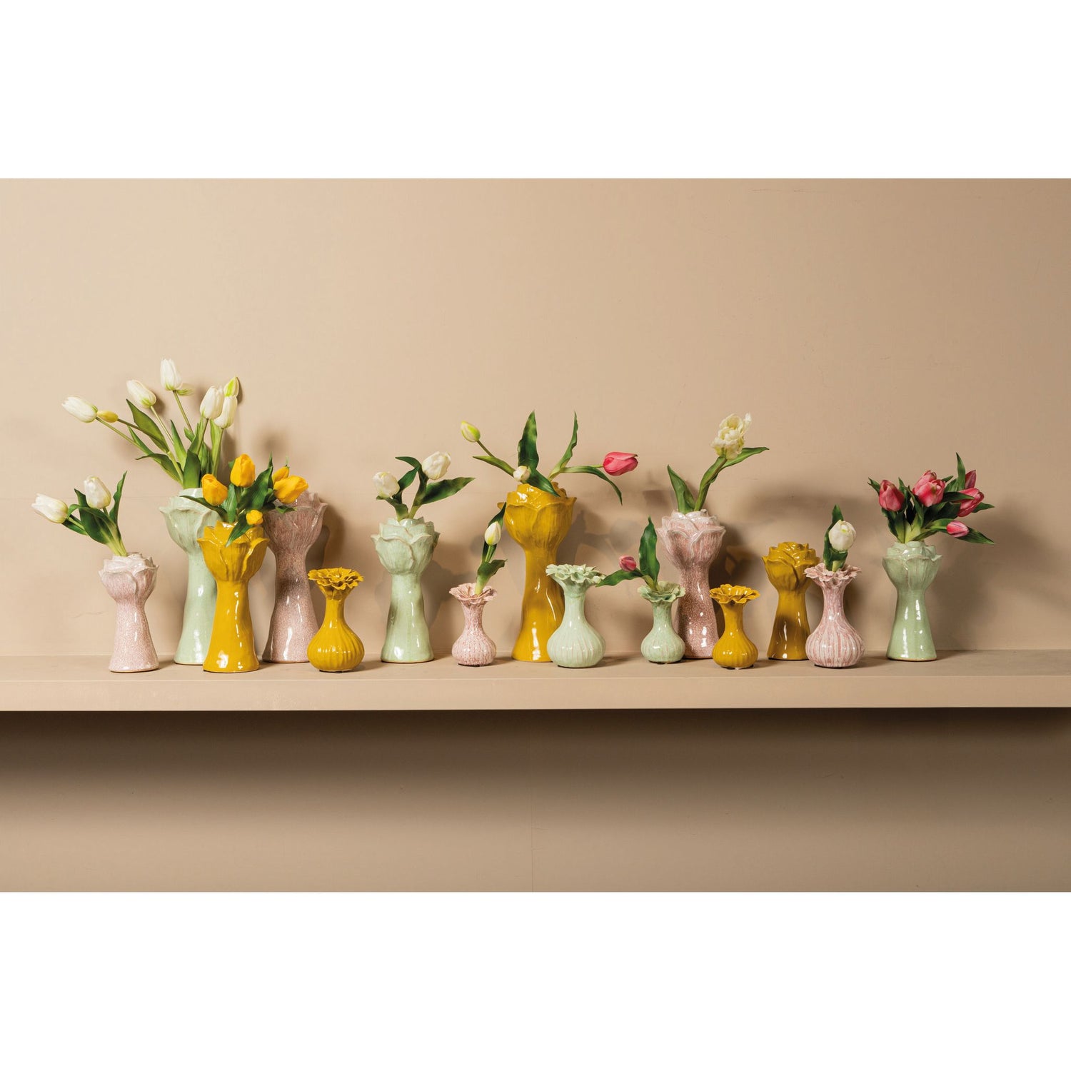 Vase – Blumenform Design, Keramik Material, Mintgrün Farbe, L – Dolores | PTMD