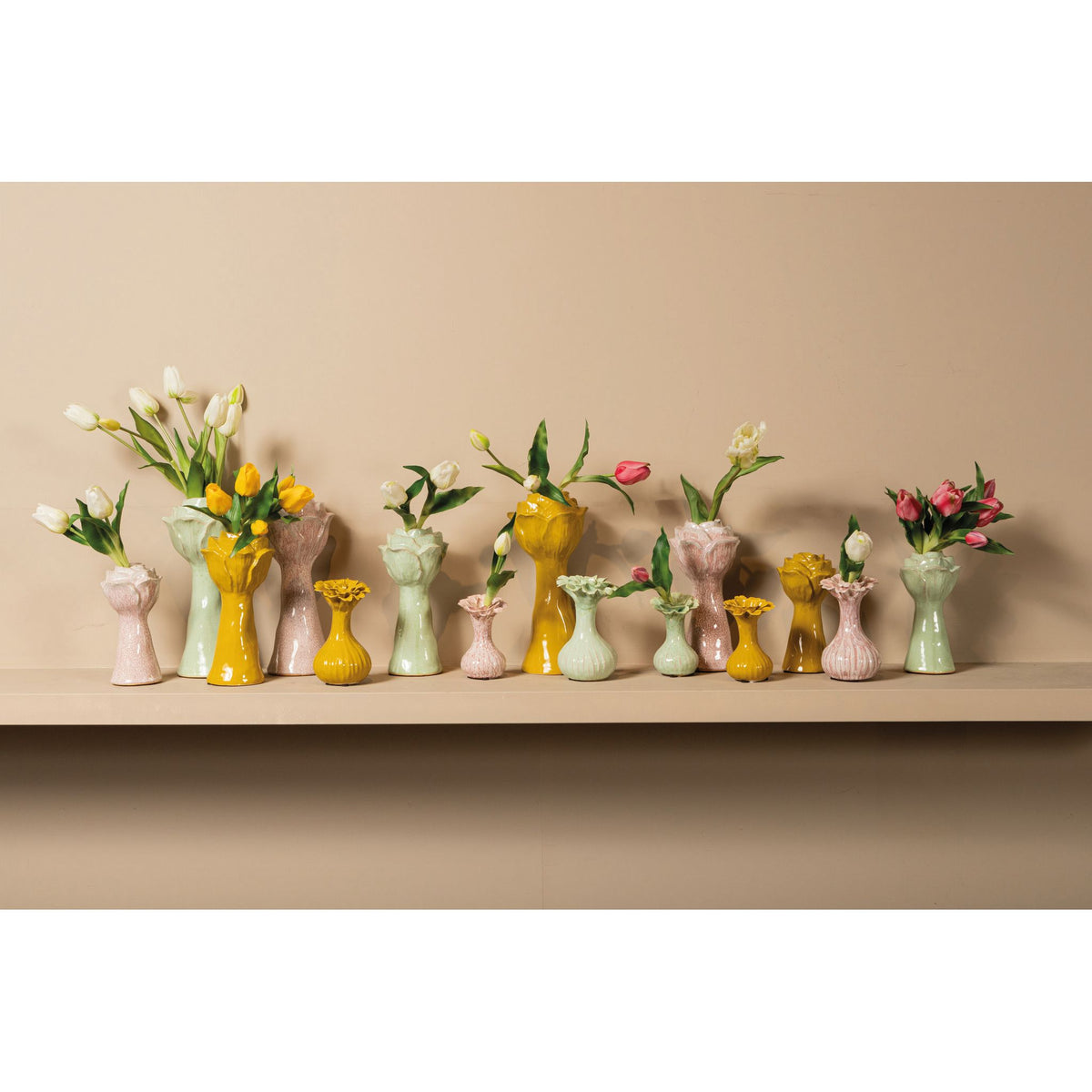 Vase – Blumenform Design, Keramik Material, Mintgrün Farbe, L – Dolores | PTMD