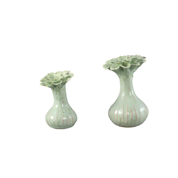 Vase – Flower shape design, Ceramic material, Mint green color, L – Dolores | PTMD