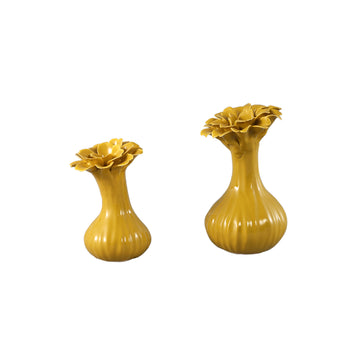 Vase – Flower-shaped Design, Ceramic Material, Yellow Color, S – Dolores | PTMD