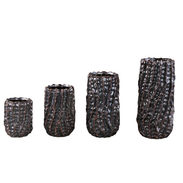 Topf – Keramik Oberfläche, Raues Musterdesign, Dunkelbraun, M – Vikton | PTMD