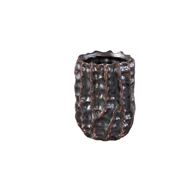 Pot – Ceramic Surface, Rough Pattern Design, Dark Brown, S – Vikton | PTMD