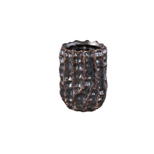 Pot – Ceramic Surface, Rough Pattern Design, Dark Brown, S – Vikton | PTMD