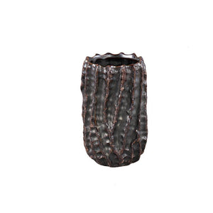 Pot – Ceramic Surface, Rough Pattern Design, Dark Brown, M – Vikton | PTMD