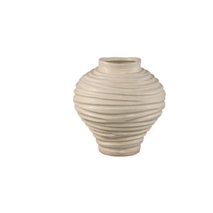Vase – Beige Surface, Round Shape, Bulbous Shape, Ribbed Structure, Ceramic, S – Mickie | PTMD