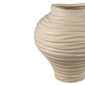 Vase – Beige Surface, Round Shape, Bulbous Shape, Ribbed Structure, Ceramic, L – Mickie | PTMD