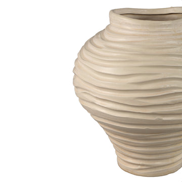 Vase – Beige Surface, Round Shape, Bulbous Shape, Ribbed Structure, Ceramic, L – Mickie | PTMD