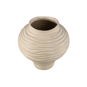 Vase – Beige Surface, Round Shape, Bulbous Shape, Ribbed Structure, Ceramic, L – Mickie | PTMD