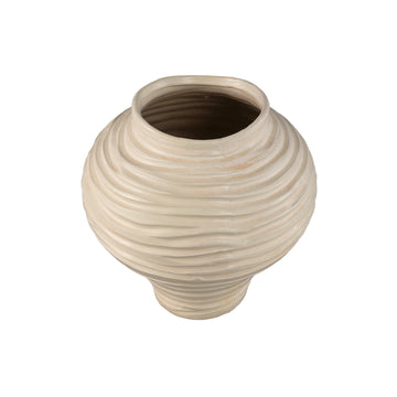 Vase – Beige Surface, Round Shape, Bulbous Shape, Ribbed Structure, Ceramic, L – Mickie | PTMD