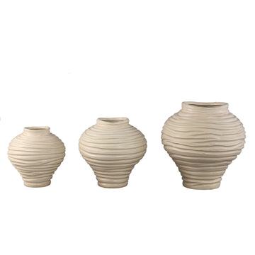Vase – Beige Surface, Round Shape, Bulbous Shape, Ribbed Structure, Ceramic, L – Mickie | PTMD
