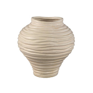 Vase – Beige Surface, Round Shape, Bulbous Shape, Ribbed Structure, Ceramic, L – Mickie | PTMD