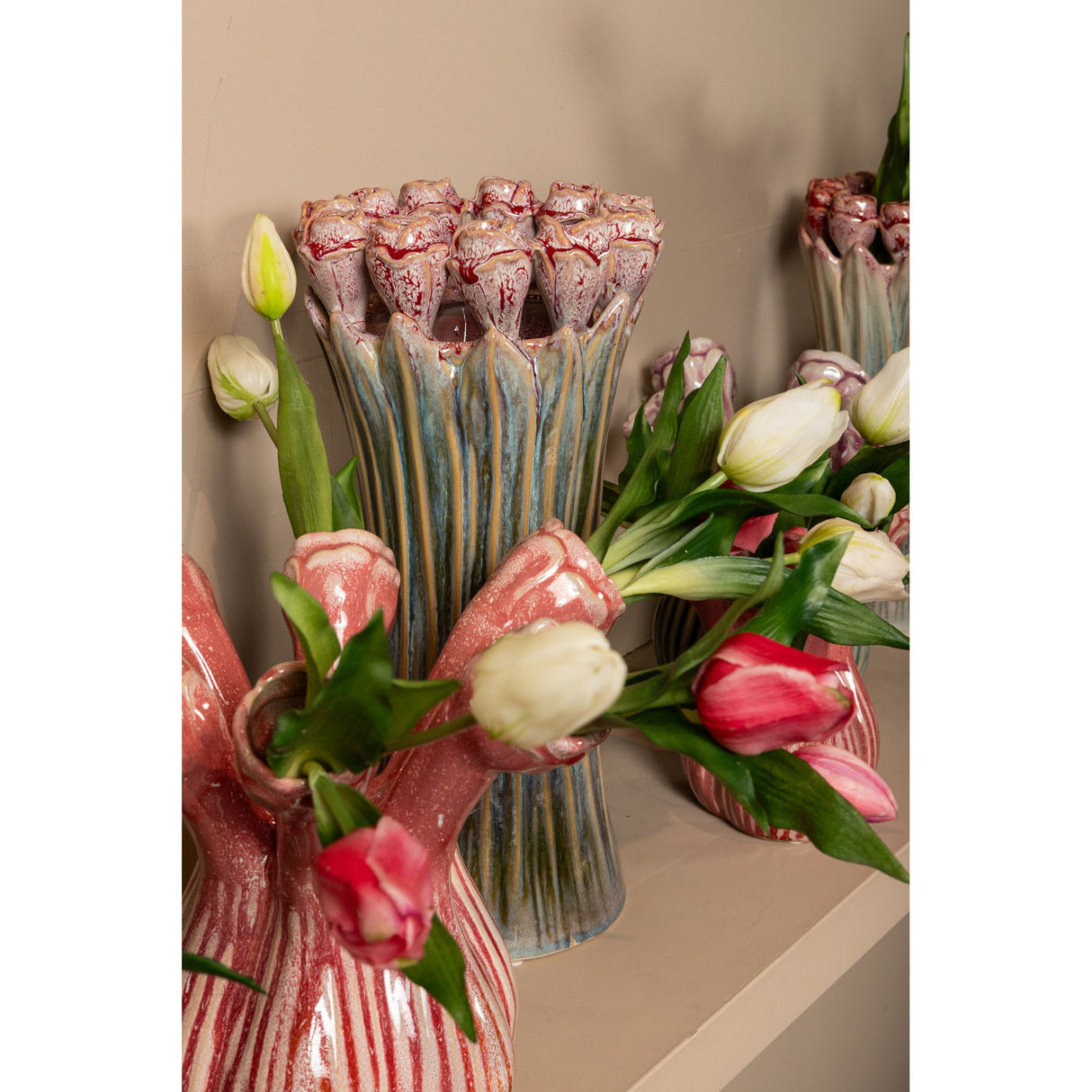 Vase – Tulip Shape Design, Ceramic Material, Mint Green Color, M – Tulips | PTMD