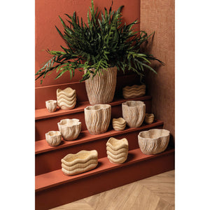 Flower pot - Round Cement, Groove Pattern, Wavy Line Pattern, Cream Color, M – Kiera | PTMD
