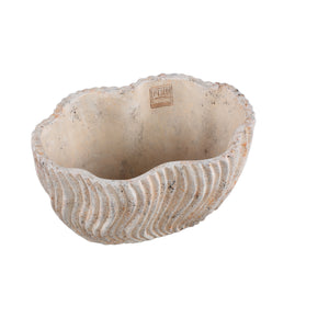 Topf – Wellen Struktur, Zement Optik, Oval Form, Niedrig, L - Robbien | PTMD
