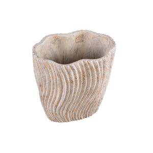 Flower Pot - Tall Oval Cement, Wavy Line Pattern, Light Pink, L – Robbien | PTMD