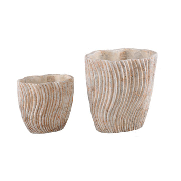 Topf – Wellen Struktur, Zement Optik, Oval Form, Hoch, L - Robbien | PTMD