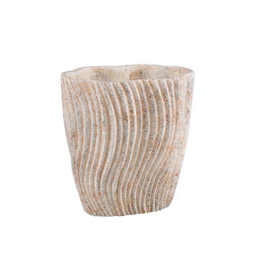 Flower Pot - Tall Oval Cement, Wavy Line Pattern, Light Pink, L – Robbien | PTMD