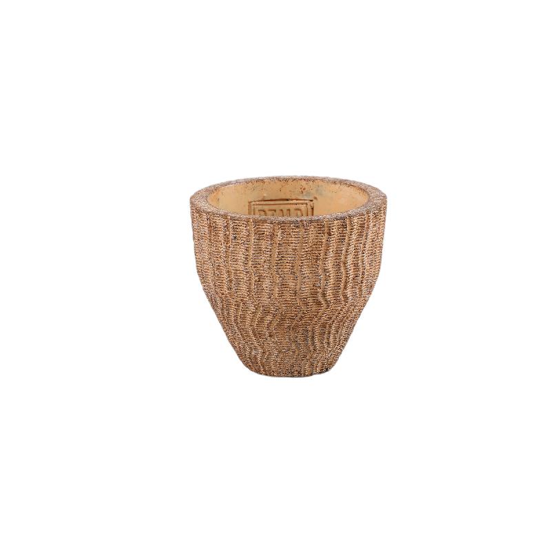 Flowerpot - Low Round Cement, Ribbed Pattern, Light Brown, XS – Zanaya | PTMD