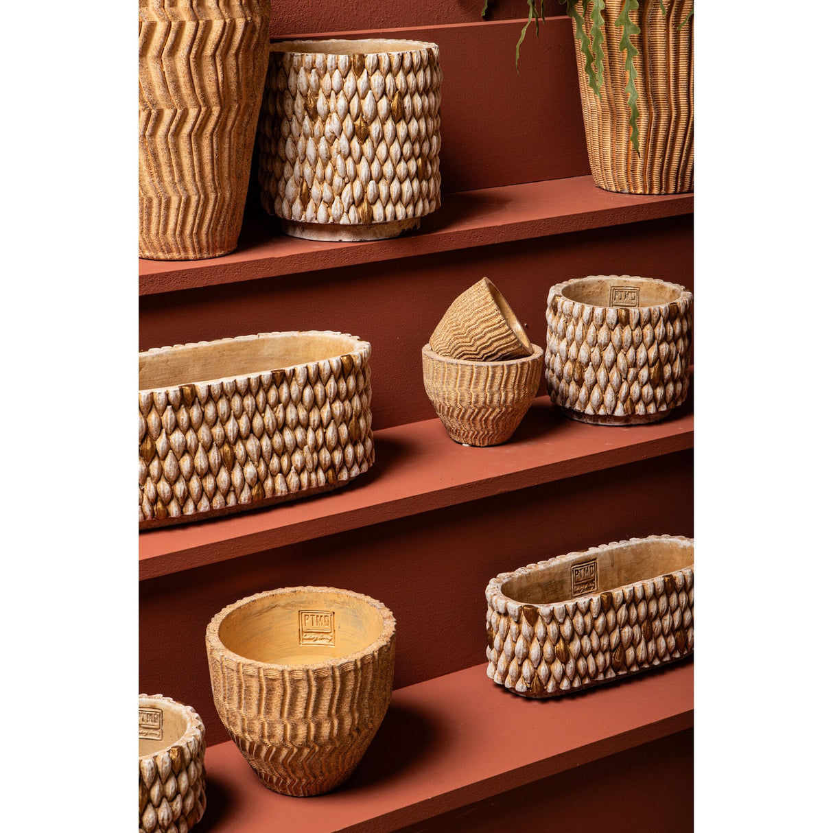 Flower Pot - Round Cement, Gold Details, Cream, S – Hilla | PTMD