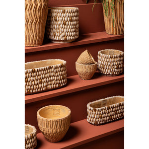 Flower Pot - Round Cement, Gold Details, Cream, S – Hilla | PTMD